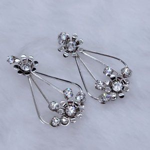 silver toned drop "birdcage" rhinestone earrings.